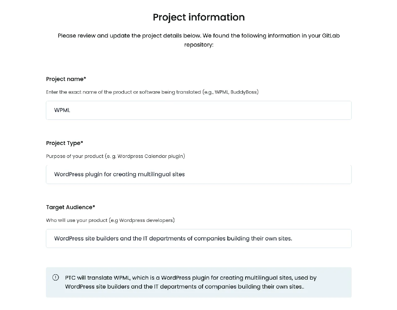 PTC project setup