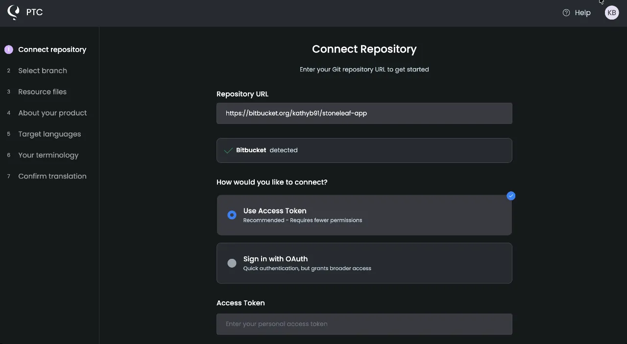 Adding the URL to the project in Bitbucket
