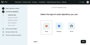 selecting gitlab integration at PTC project setup