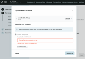 a step in PTC where you upload your file and set the output path