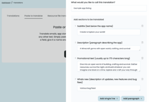 a tool in PTC for translating your app's additional content like app store listing