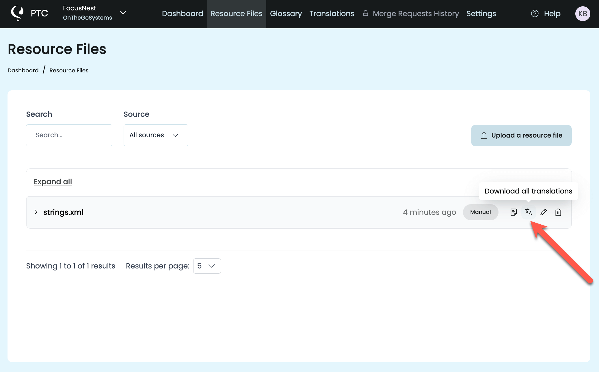 Downloading translations in PTC