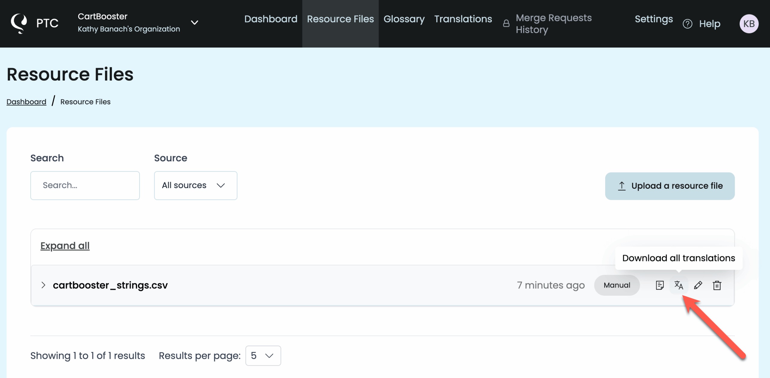 Downloading translations in PTC