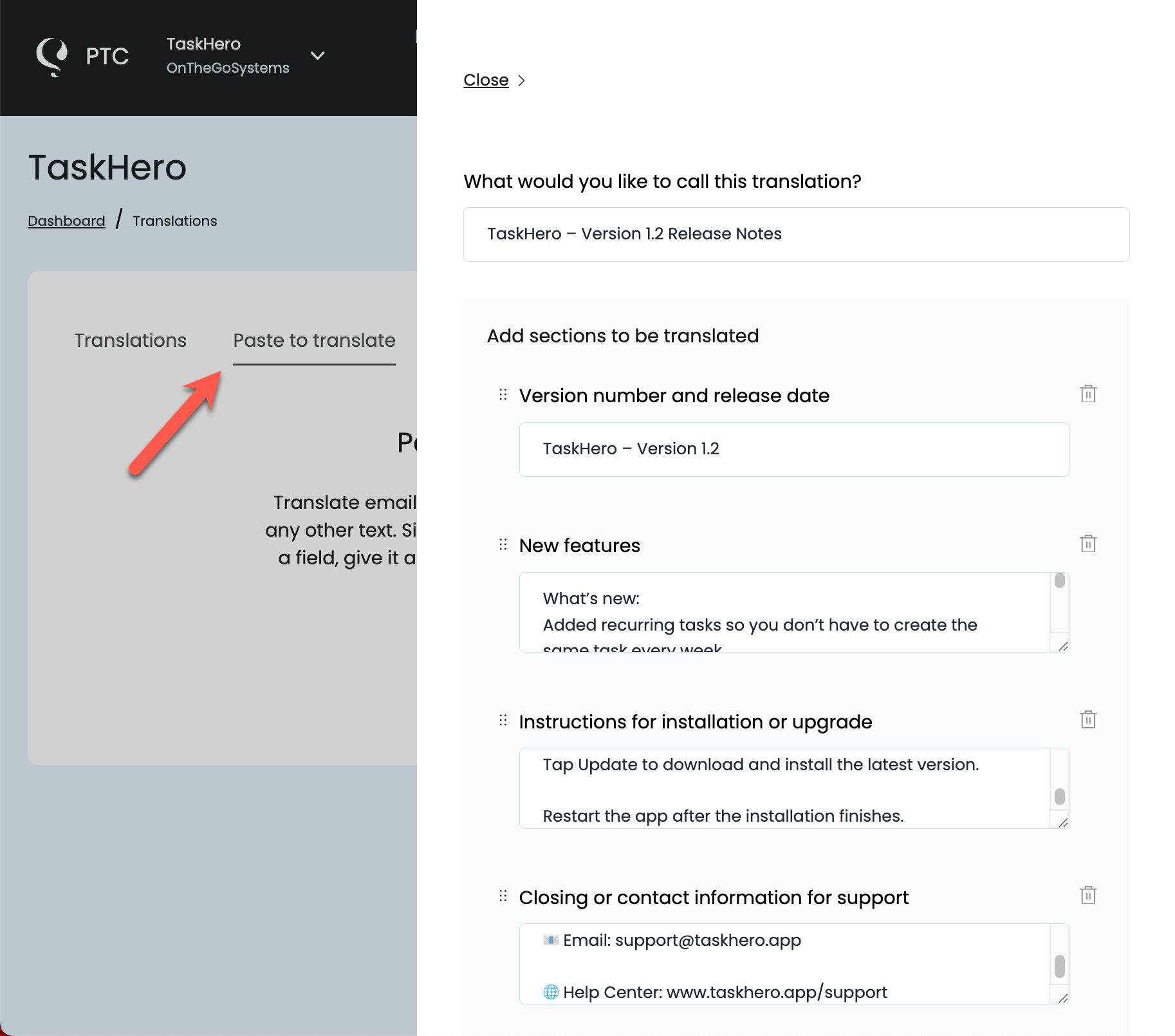 Using Paste to translate to translate other text
