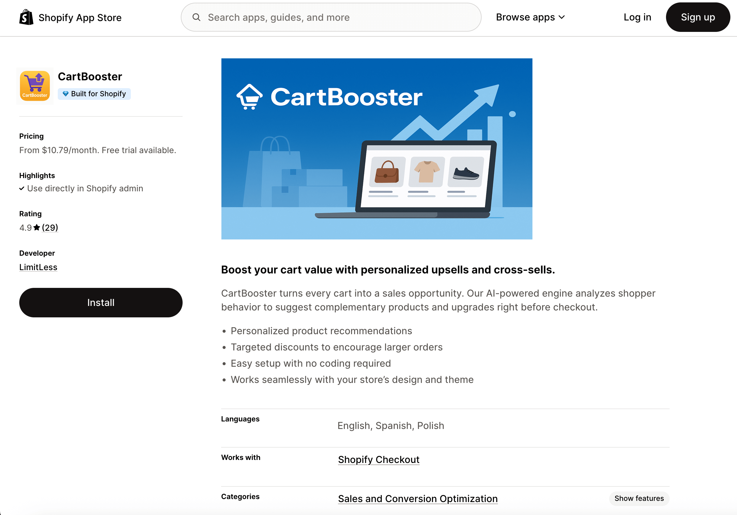 An app store listing in English