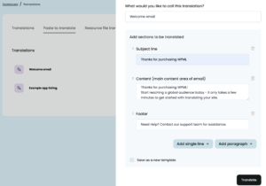 showing the option to translate email content in ptc