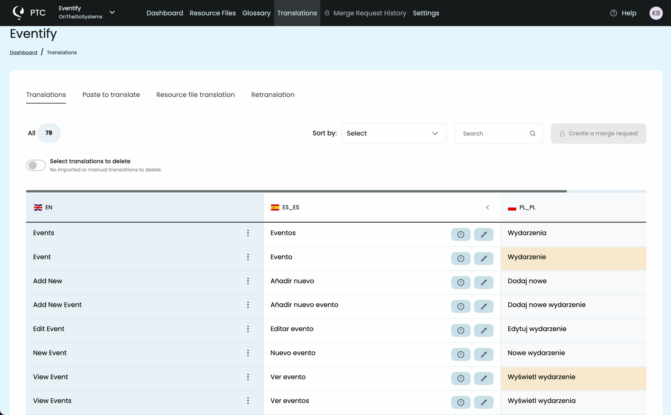 Viewing translations in PTC