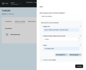 Using PTC's Paste to translate feature