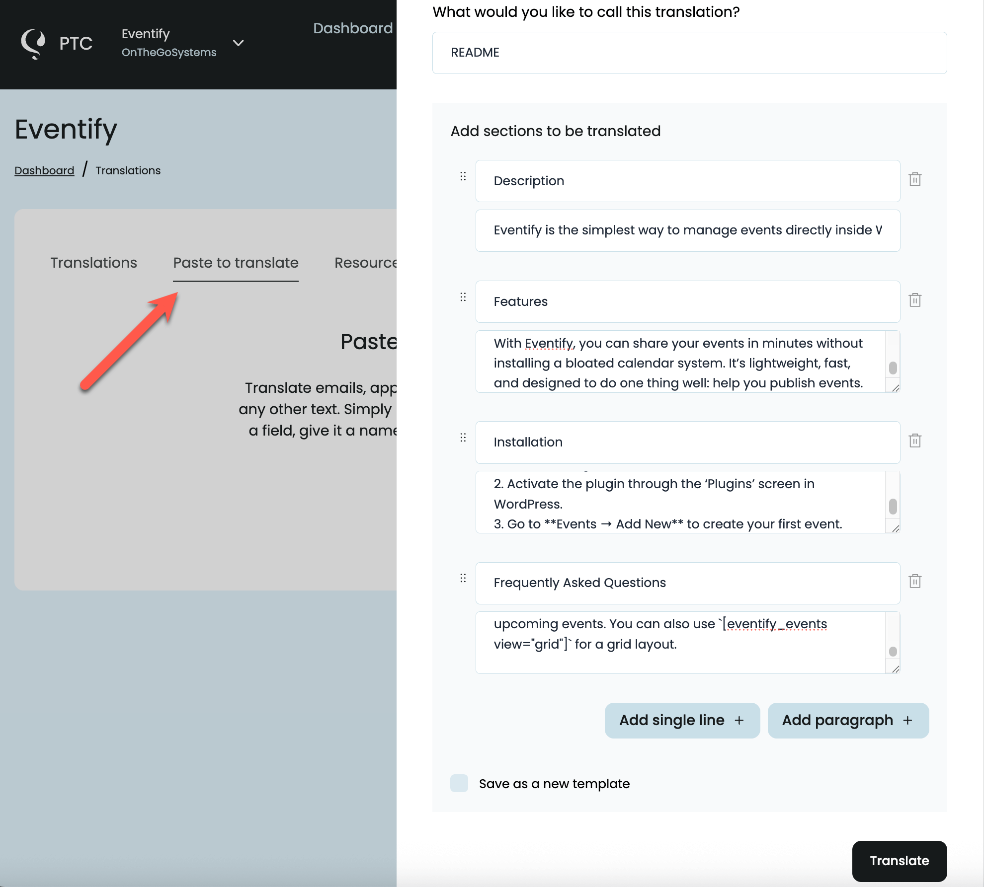 Translating readme.txt with PTC