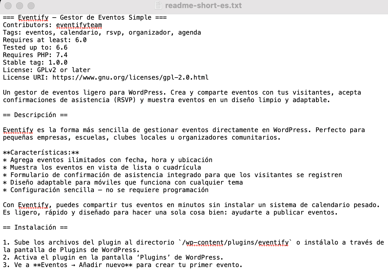 README file in Spanish