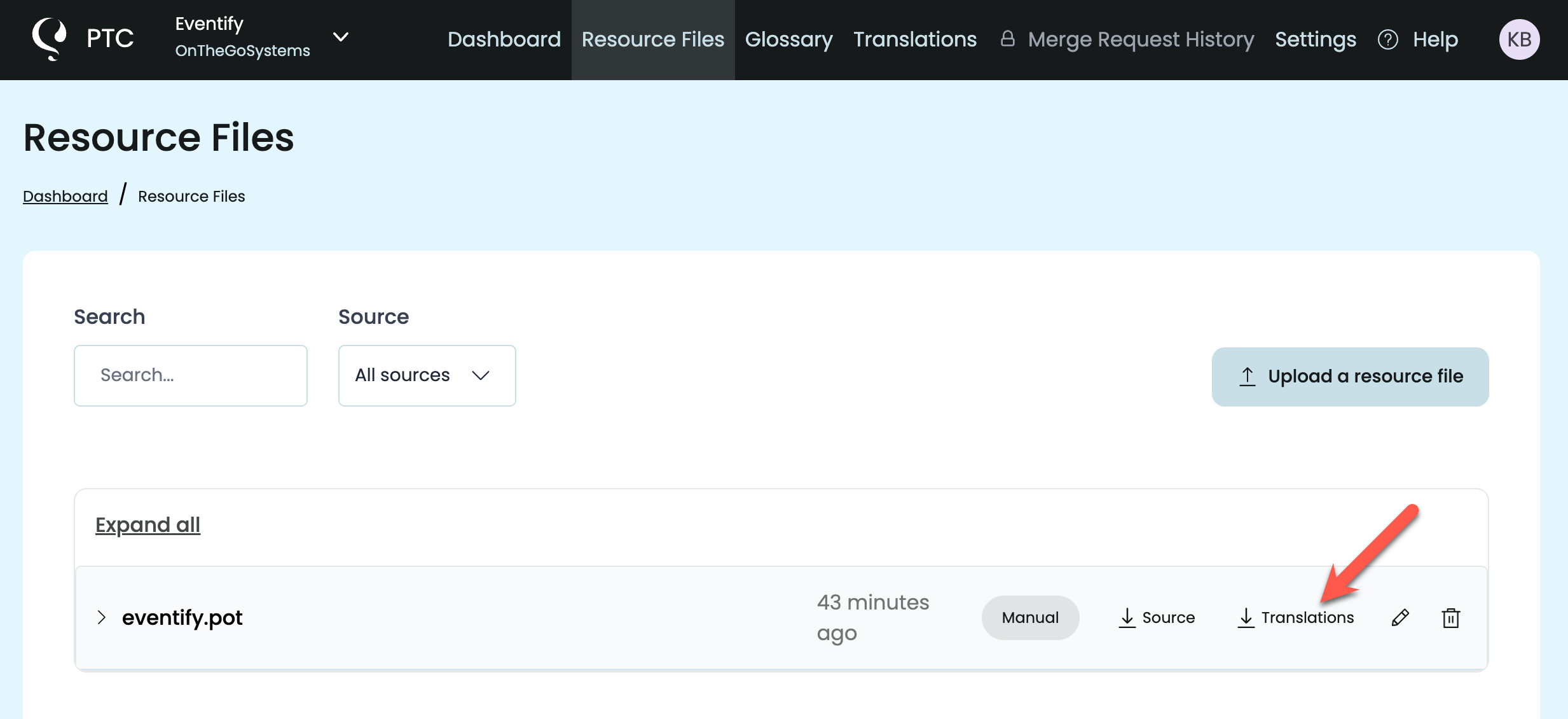 Downloading the ZIP file with translations