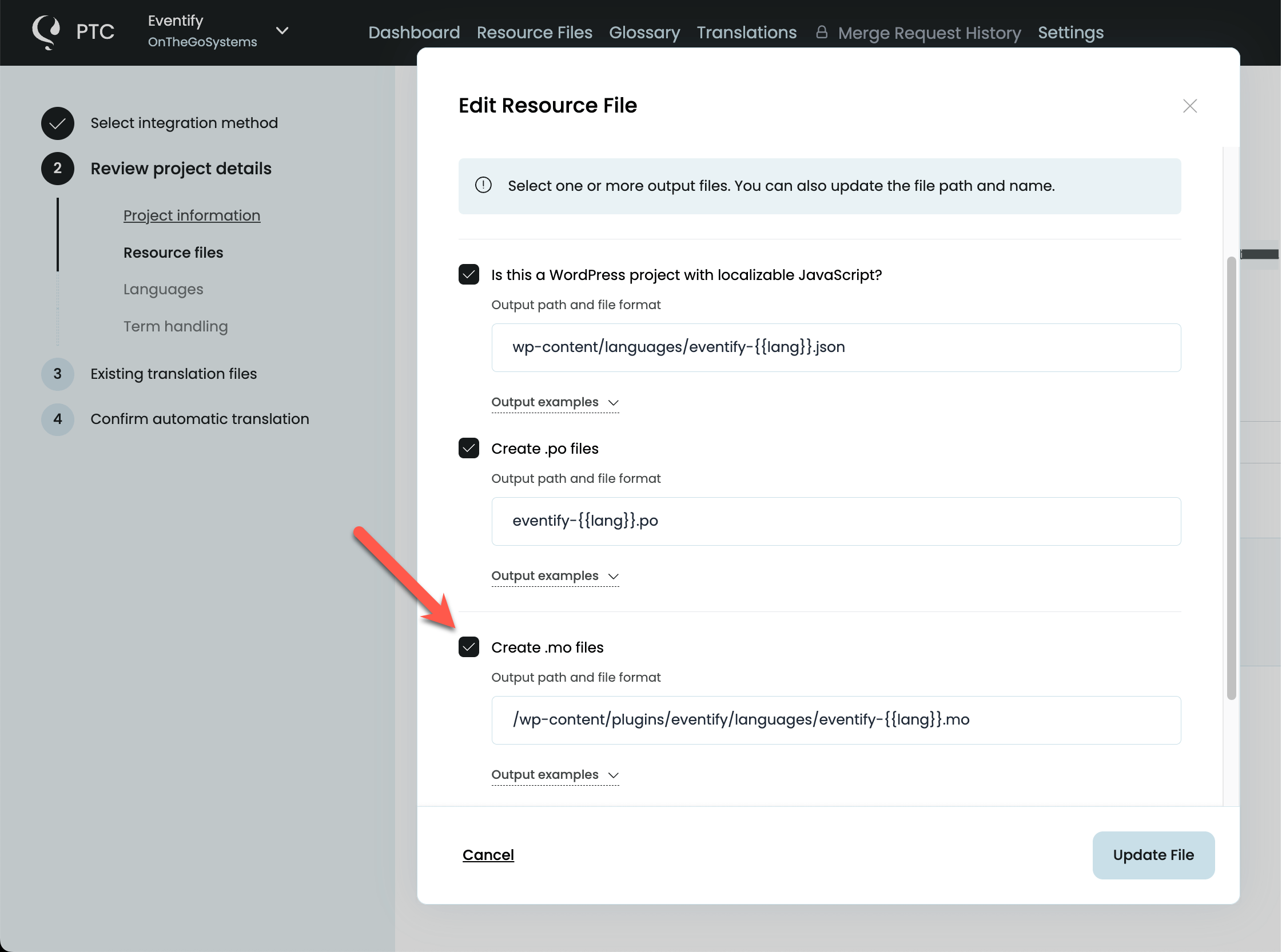 Selecting for PTC to create MO files