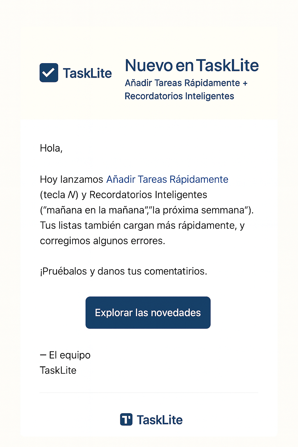 Product email in Spanish
