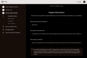 Adding project information in the setup wizard