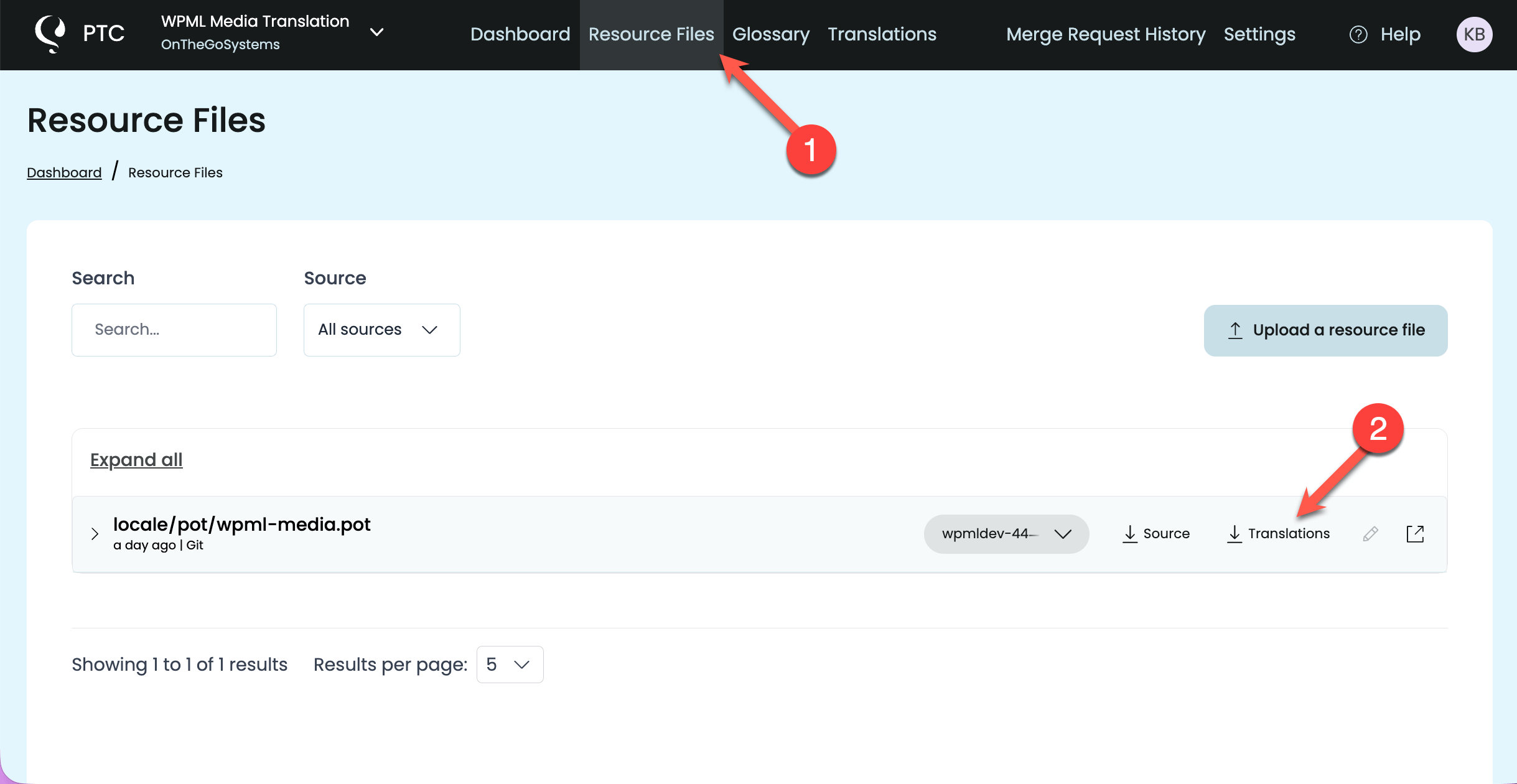 Resource Files tab in PTC
