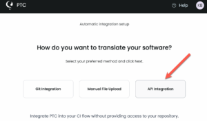 Choosing API integration in PTC setup