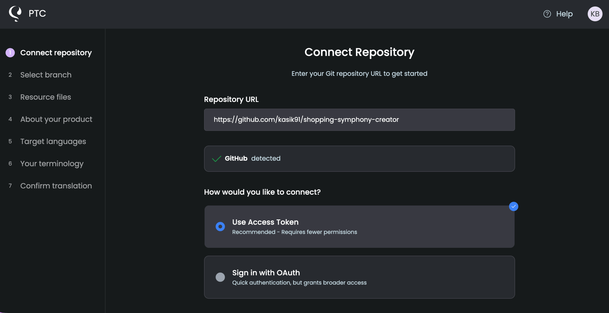 Connecting PTC with GitHub