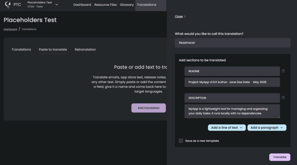 Funktion „Paste to Translate“
