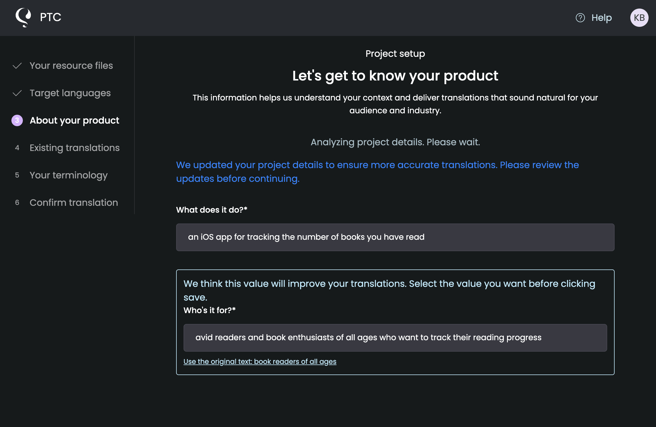 PTC corrects product context